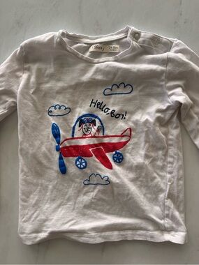 Sfera Boys 24-36m White Long Sleeve Cotton Knit Airplane Dog Graphic Tee